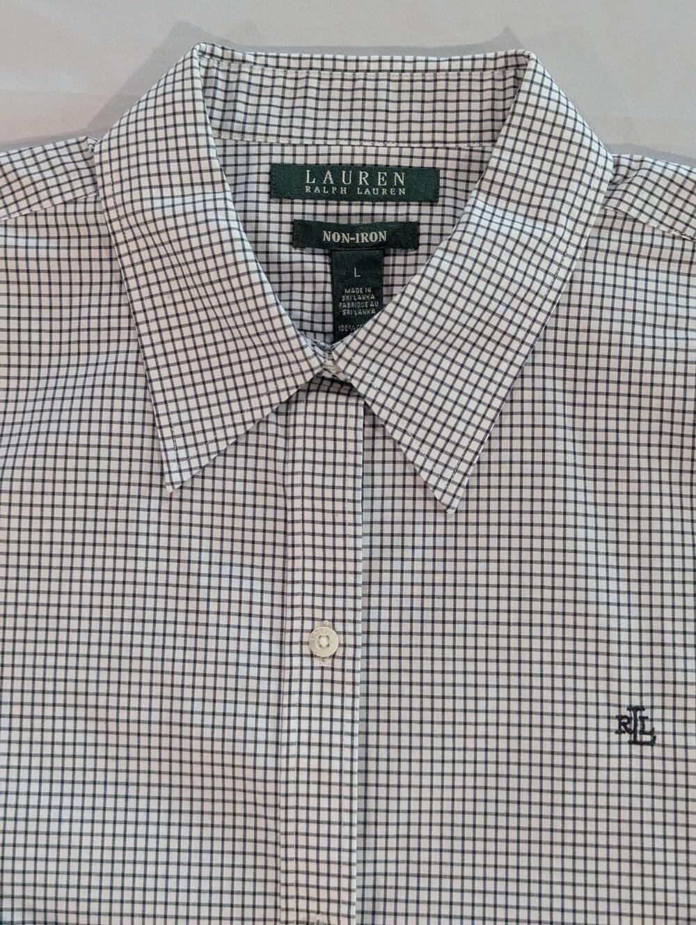Lauren Ralph Lauren Shirt Womens L White Check Long Sleeve Non-Iron Cotton Dress